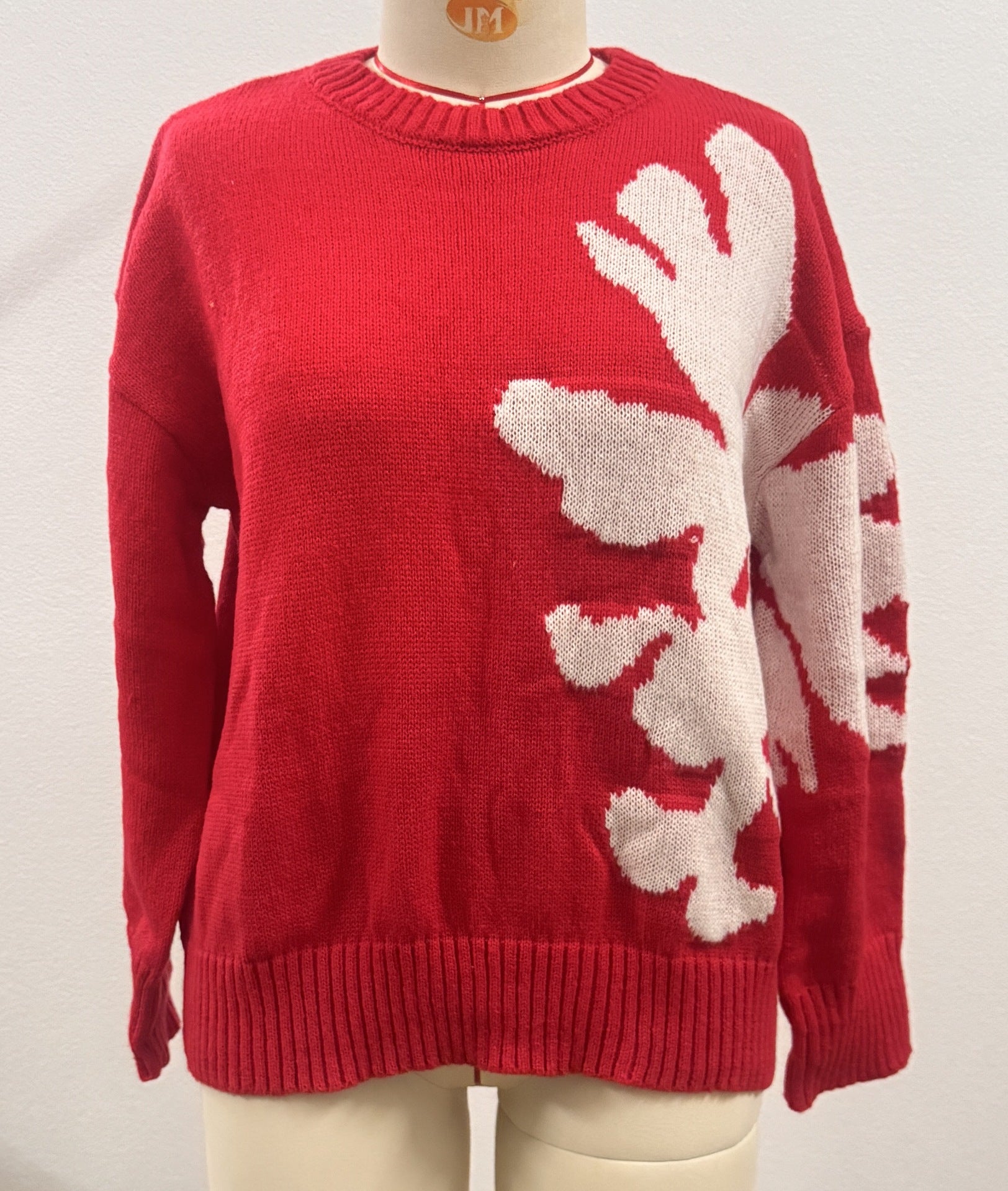 Christmas 3D Floral Contrast Color Crewneck Personalized Sweater