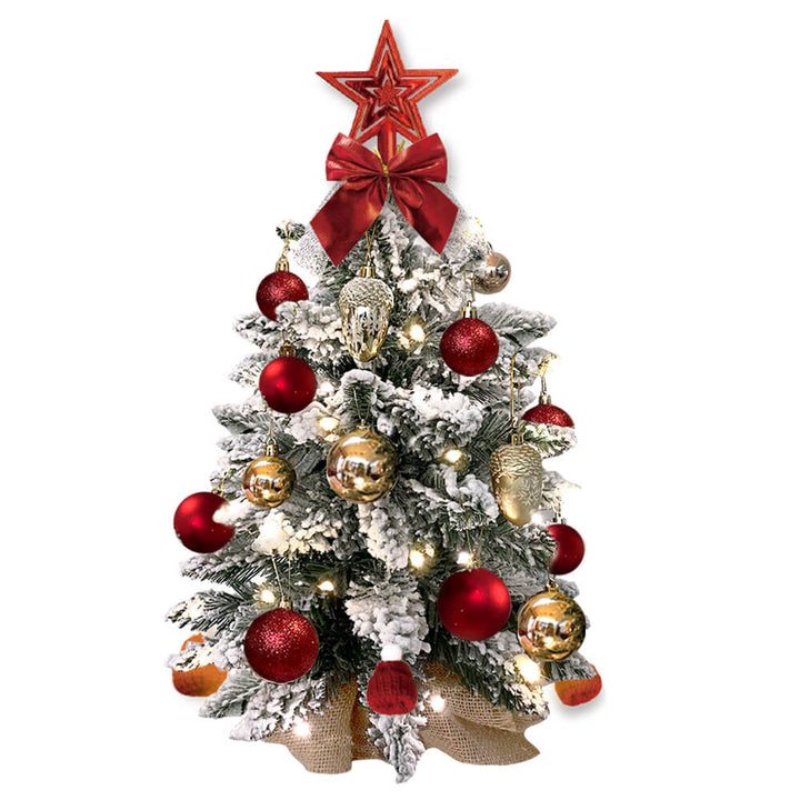 22in Tabletop Artificial Mini Red Christmas Tree With Light With Flocked Snow