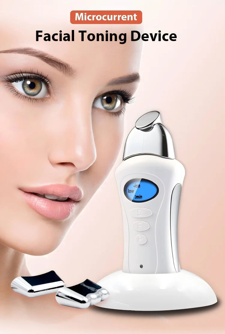 Rechargeable Microcurrent Beauty Device, Multi-Effect Facial Lifting with Magnetic Head for Firming Skin & Reducing Wrinkles