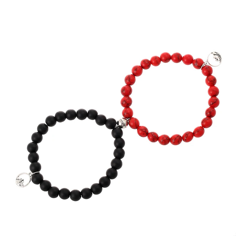 Beads Bracelet Mountain Sea Forever Love Relationship Natural  Stone 8mm Magnet Clasp For Dear One Gift On Valentine's Day 2psc