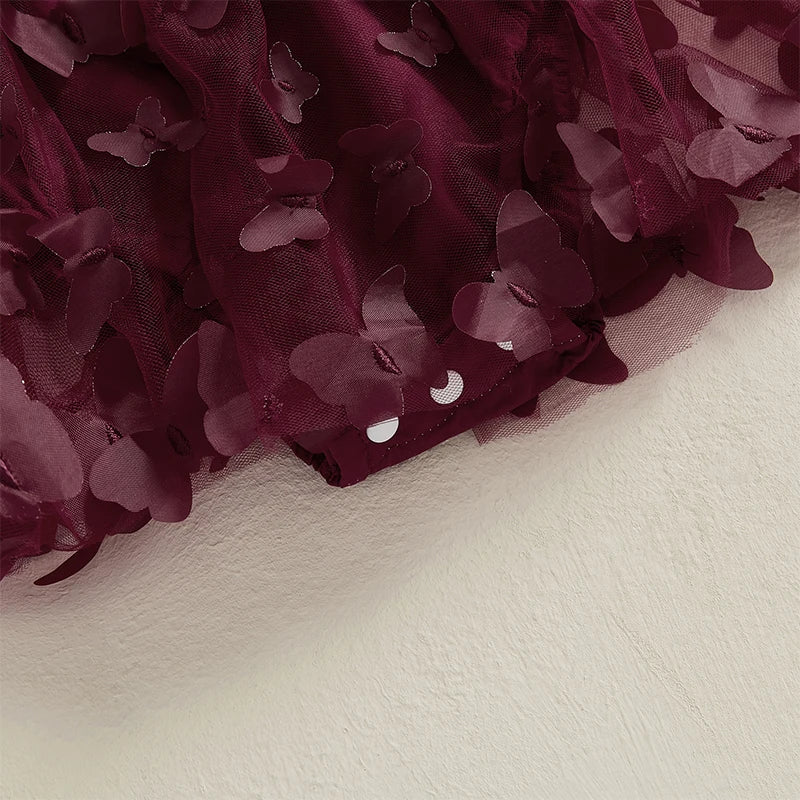 Infant Girls Rompers with Round Neck Short Sleeves and Butterfly Decorated Skirt Hem - Adorable Bodysuits for Your Little One