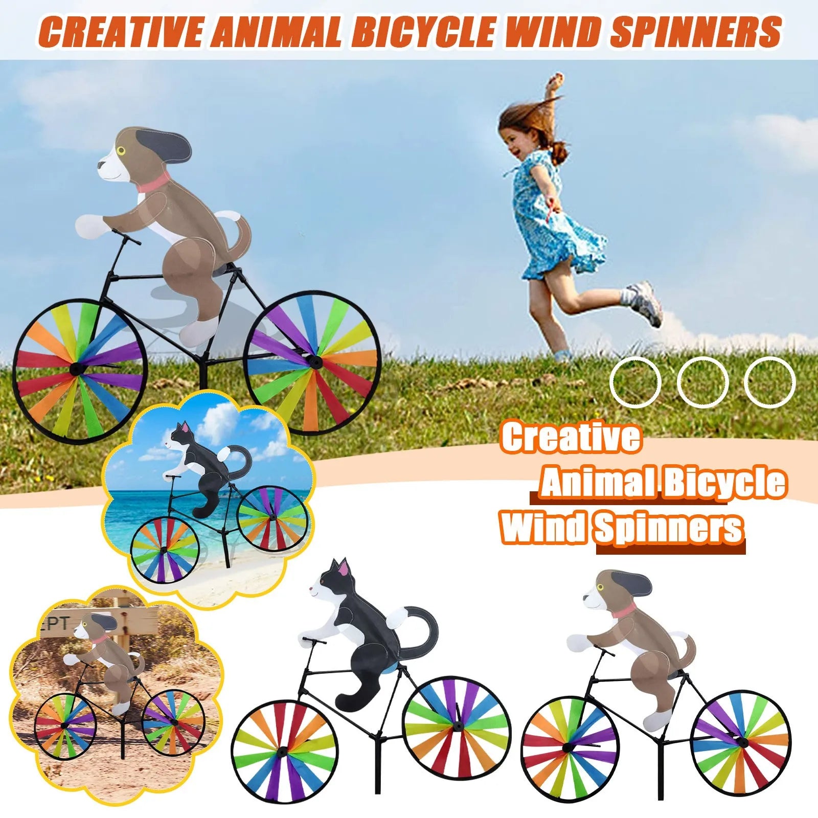 Animal Riding Three-Dimensional Cartoon Modelling Windmill Creative Bicycle Wind Spinners Standing Pole Garden Yard Decoration