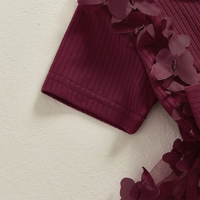 Infant Girls Rompers with Round Neck Short Sleeves and Butterfly Decorated Skirt Hem - Adorable Bodysuits for Your Little One