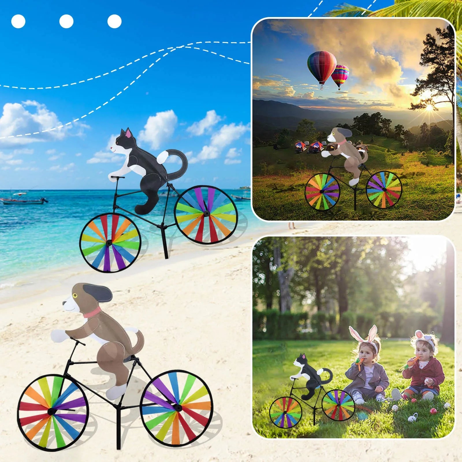 Animal Riding Three-Dimensional Cartoon Modelling Windmill Creative Bicycle Wind Spinners Standing Pole Garden Yard Decoration