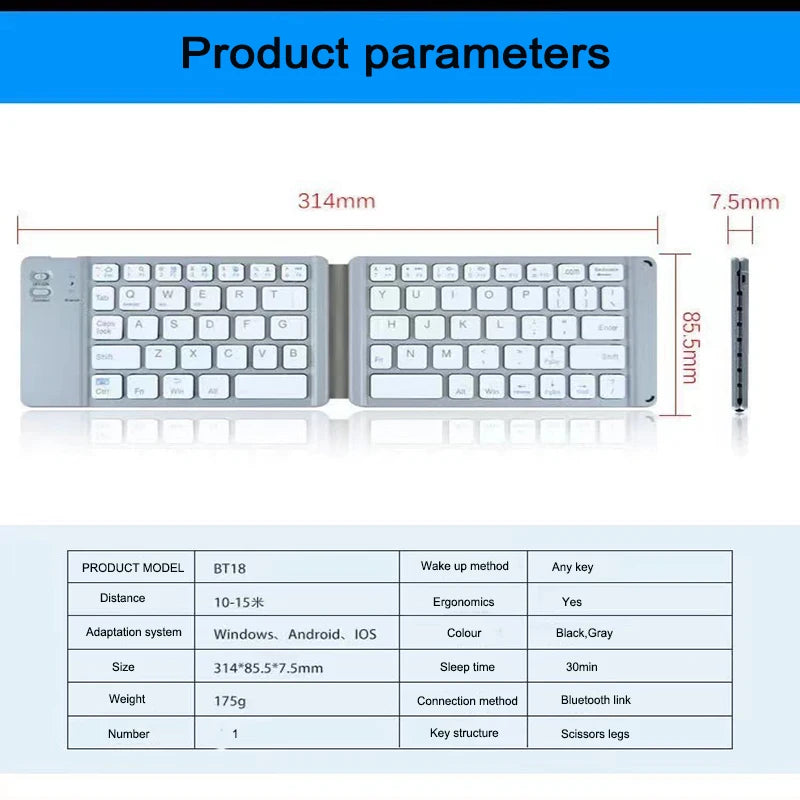 Wireless Bluetooth folding keyboard, suitable for IOS Android、Windows、Office、Mini、 Three system universal silent folding portabl