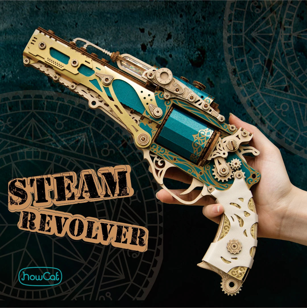 DIY 3D Wooden Puzzle Steam Revolver Assembly Model Kits Toys For Children Kids Girls Birthday Gift