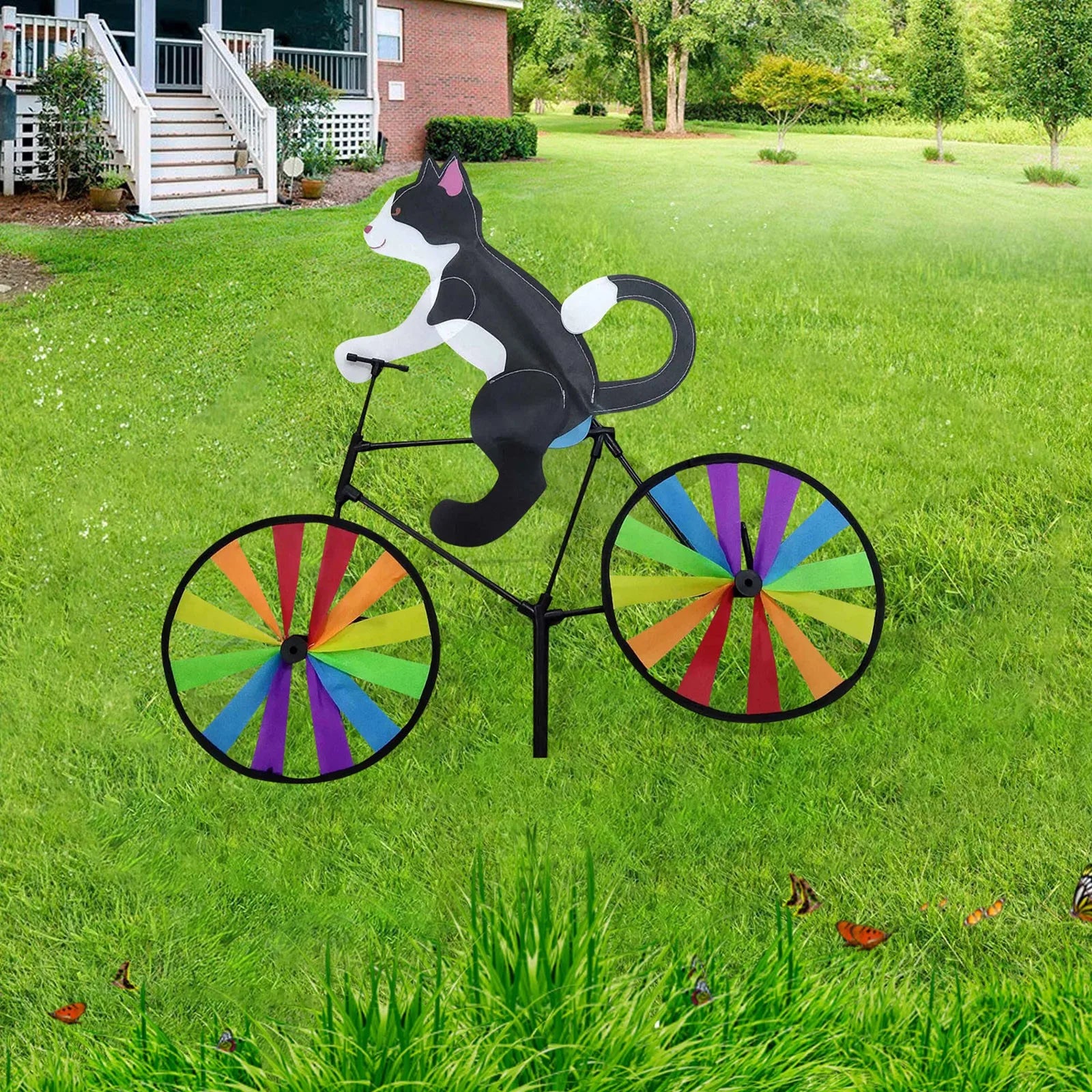 Animal Riding Three-Dimensional Cartoon Modelling Windmill Creative Bicycle Wind Spinners Standing Pole Garden Yard Decoration