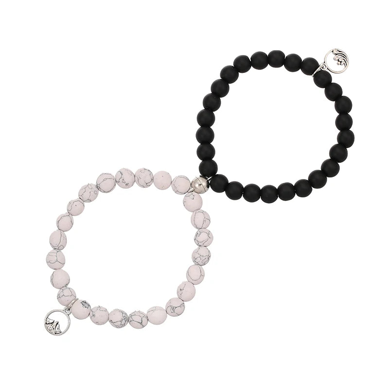 Beads Bracelet Mountain Sea Forever Love Relationship Natural  Stone 8mm Magnet Clasp For Dear One Gift On Valentine's Day 2psc