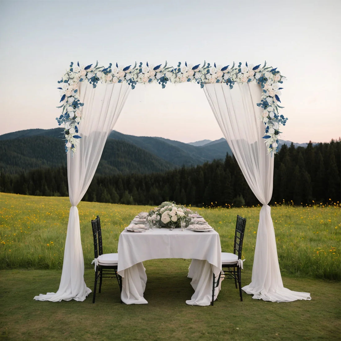 5.9ft Artificial Eucalyptus Willow Leaves Garland with Flowers, Table Runner with Rose Flowers, Handcrafted Wedding Decoration