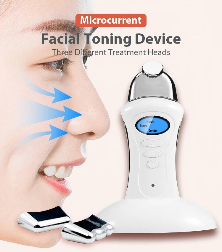 Rechargeable Microcurrent Beauty Device, Multi-Effect Facial Lifting with Magnetic Head for Firming Skin & Reducing Wrinkles