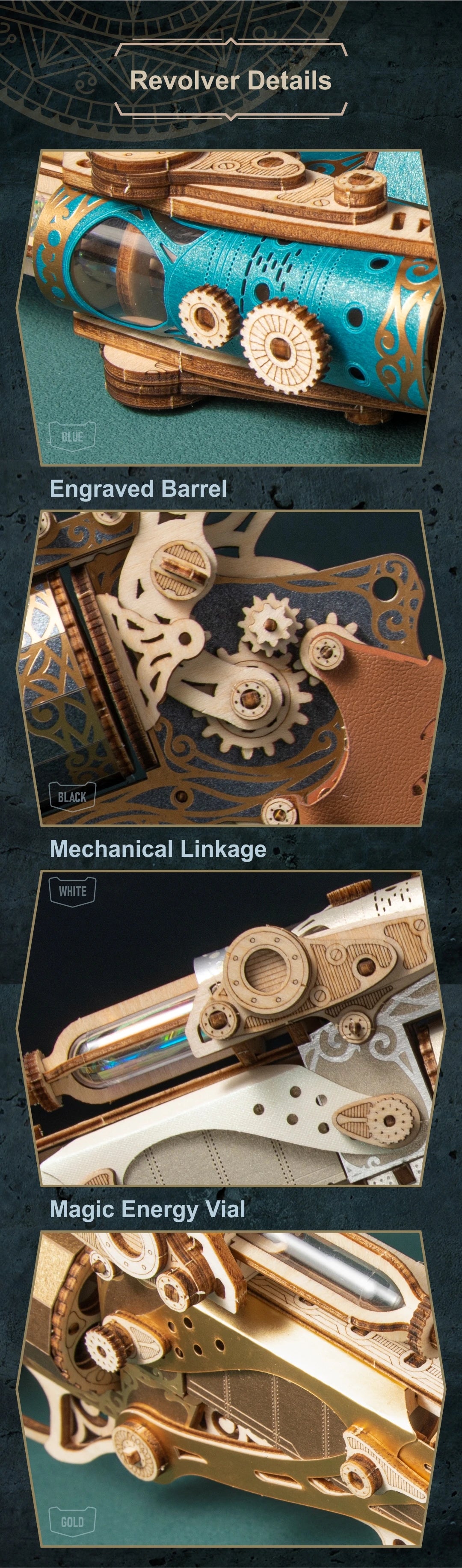 DIY 3D Wooden Puzzle Steam Revolver Assembly Model Kits Toys For Children Kids Girls Birthday Gift