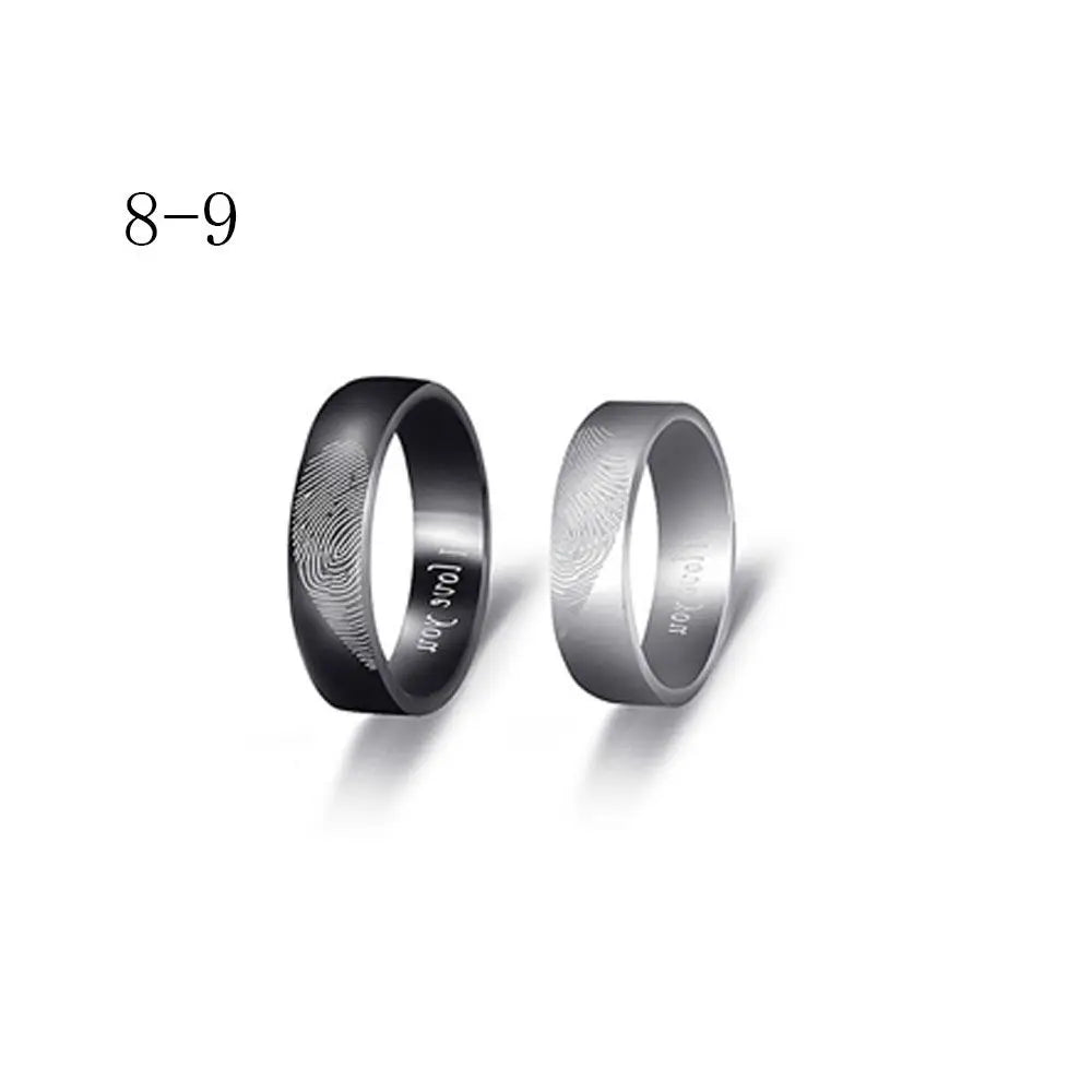 1 Pair Valentine's Day Couple Rings Heart Fingerprint Stainless Steel Charm Rings Fashion Jewelry Accessories For Lovers
