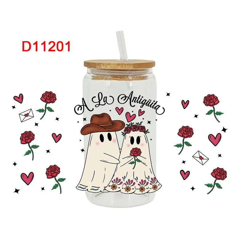 3D UV DTF Transfers Stickers 16oz Cup Wraps Cartoon Valentine's Day Printed For DIY Glass Ceramic Metal Leather Etc. D11201