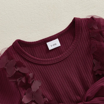 Infant Girls Rompers with Round Neck Short Sleeves and Butterfly Decorated Skirt Hem - Adorable Bodysuits for Your Little One