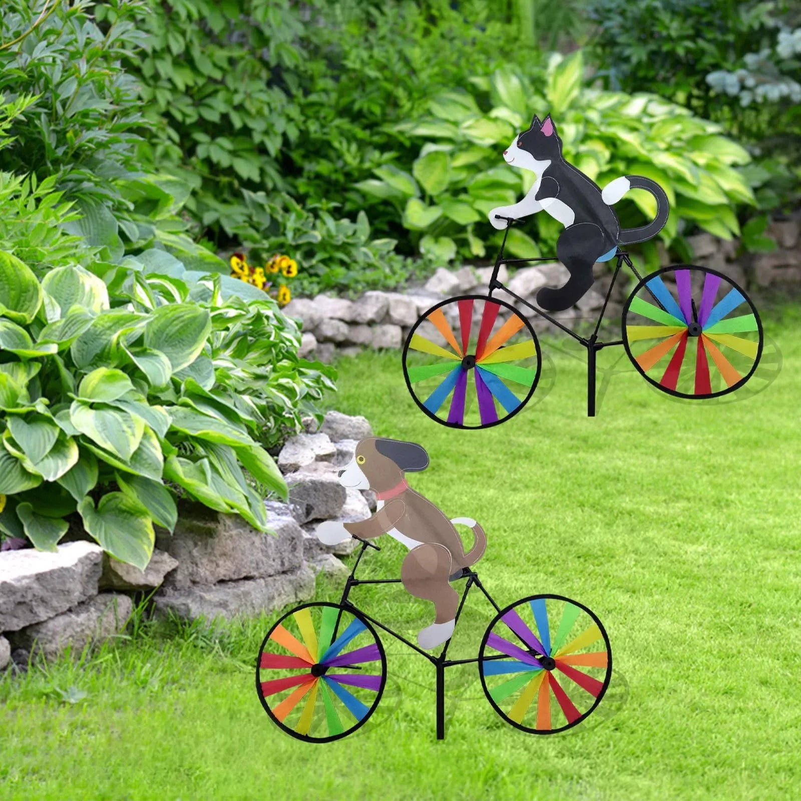 Animal Riding Three-Dimensional Cartoon Modelling Windmill Creative Bicycle Wind Spinners Standing Pole Garden Yard Decoration