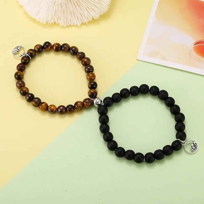 Beads Bracelet Mountain Sea Forever Love Relationship Natural  Stone 8mm Magnet Clasp For Dear One Gift On Valentine's Day 2psc