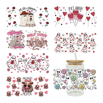 3D UV DTF Transfers Stickers 16oz Cup Wraps Cartoon Valentine's Day Printed For DIY Glass Ceramic Metal Leather Etc. D11201