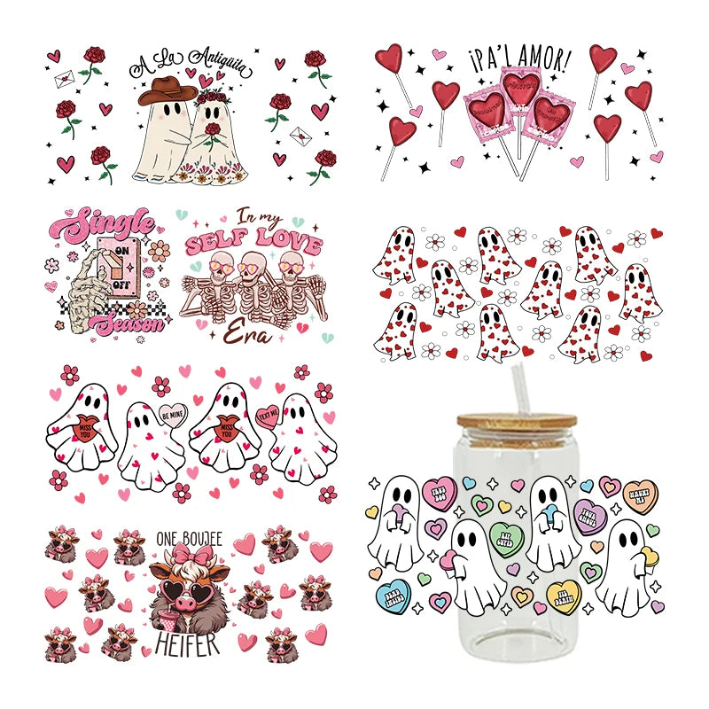 3D UV DTF Transfers Stickers 16oz Cup Wraps Cartoon Valentine's Day Printed For DIY Glass Ceramic Metal Leather Etc. D11201