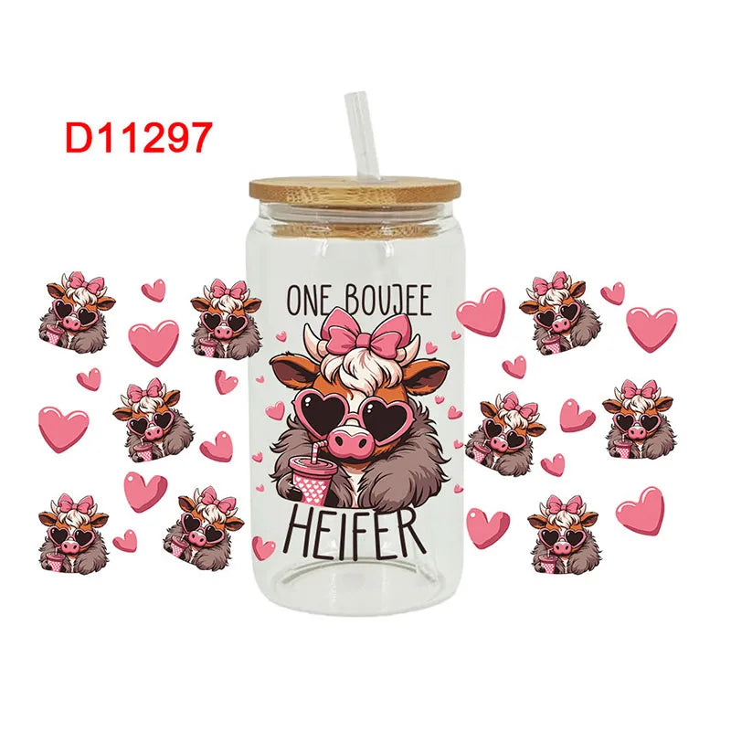 3D UV DTF Transfers Stickers 16oz Cup Wraps Cartoon Valentine's Day Printed For DIY Glass Ceramic Metal Leather Etc. D11201
