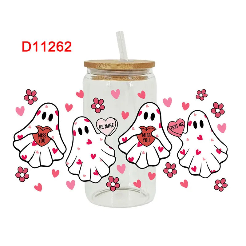 3D UV DTF Transfers Stickers 16oz Cup Wraps Cartoon Valentine's Day Printed For DIY Glass Ceramic Metal Leather Etc. D11201