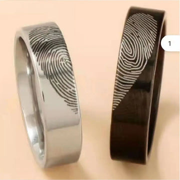 1 Pair Valentine's Day Couple Rings Heart Fingerprint Stainless Steel Charm Rings Fashion Jewelry Accessories For Lovers