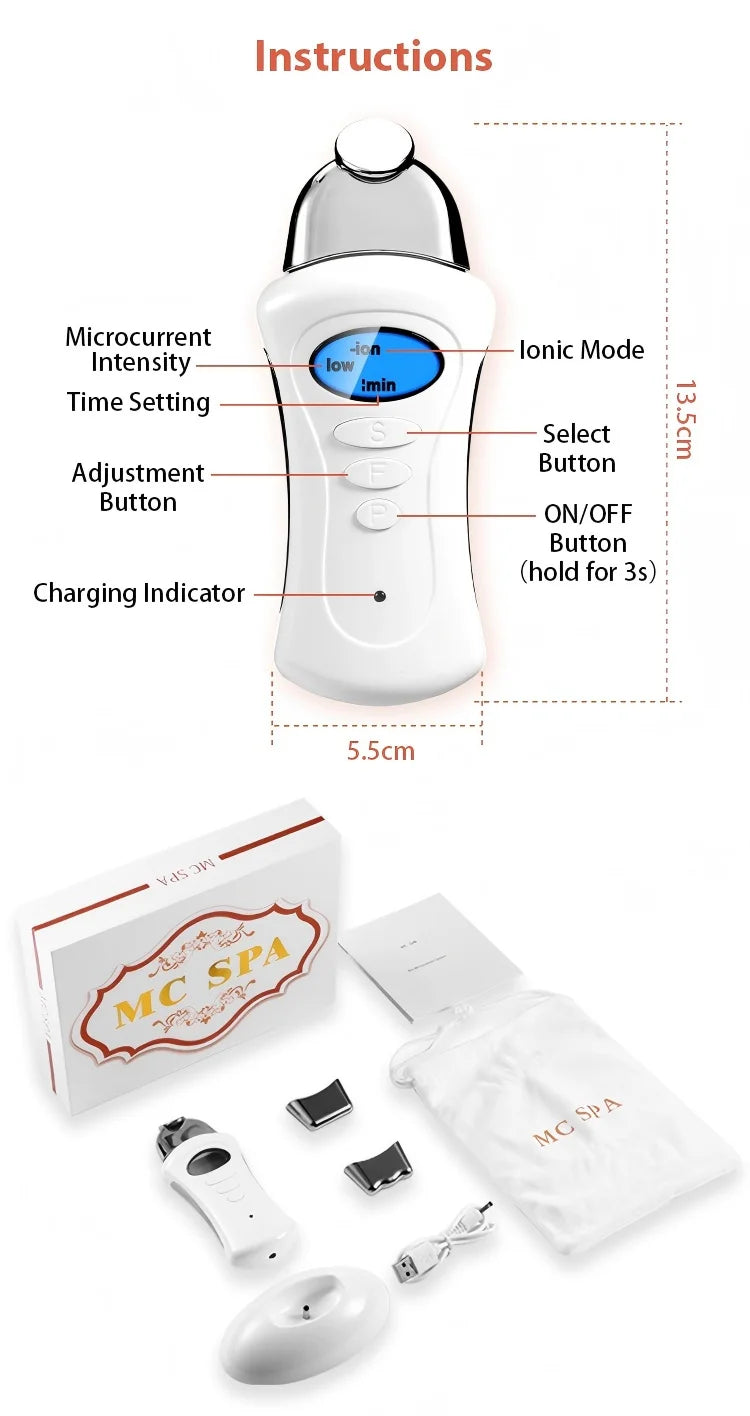 Rechargeable Microcurrent Beauty Device, Multi-Effect Facial Lifting with Magnetic Head for Firming Skin & Reducing Wrinkles