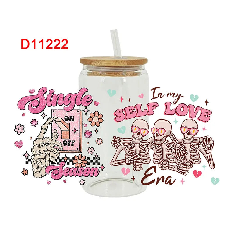 3D UV DTF Transfers Stickers 16oz Cup Wraps Cartoon Valentine's Day Printed For DIY Glass Ceramic Metal Leather Etc. D11201