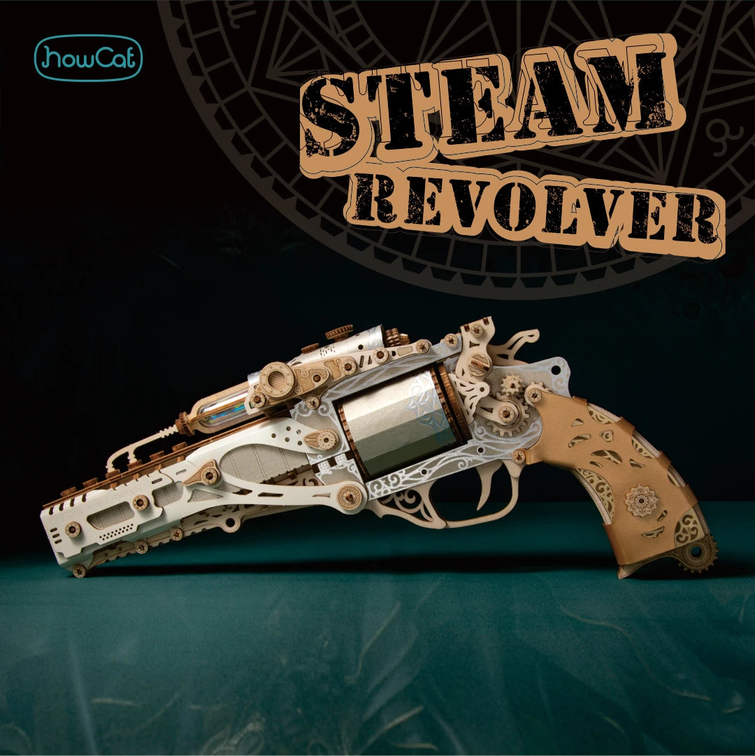 DIY 3D Wooden Puzzle Steam Revolver Assembly Model Kits Toys For Children Kids Girls Birthday Gift