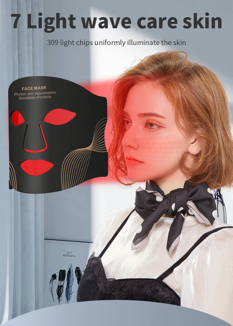 7 Color LED Face Mask with Neck Wireless Portable Red Light Therapy for Anti-Aging, Wrinkles, Skin Rejuvenation, Home Use