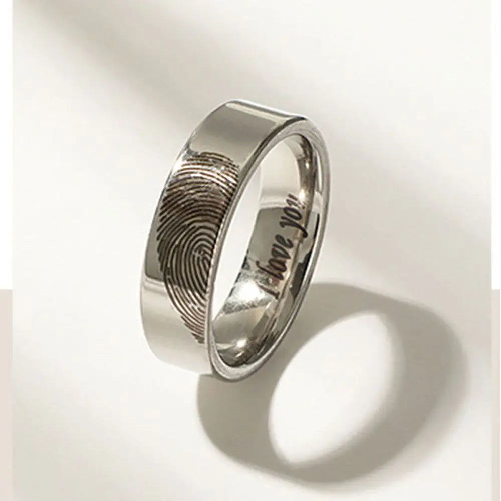 1 Pair Valentine's Day Couple Rings Heart Fingerprint Stainless Steel Charm Rings Fashion Jewelry Accessories For Lovers