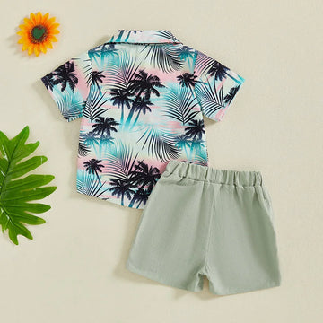 Little Boy s Dapper Ensemble Hawaiian Print Shirt with Bow Tie and Coordinating Shorts - Perfect for Summer Getaways and