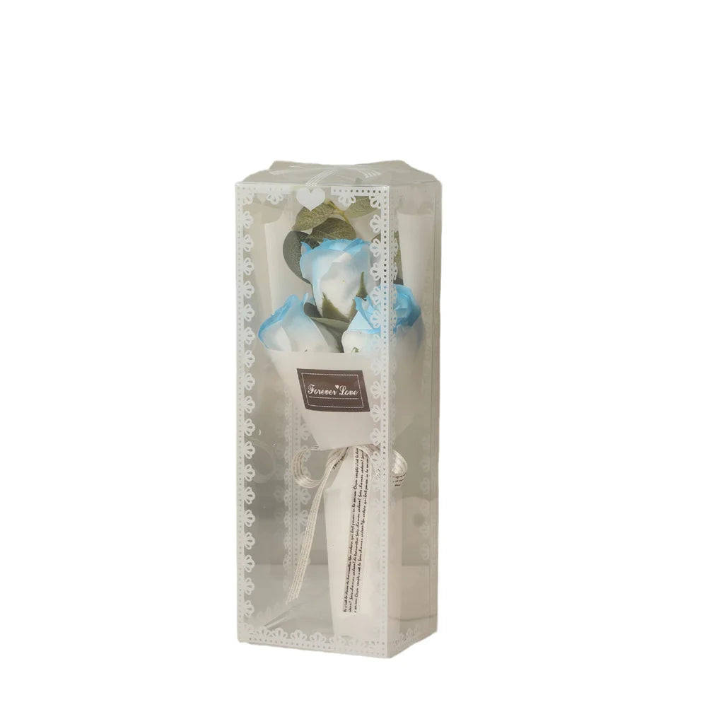 Mini  Rose Soap Flower Bouquet With Box Pink Flowers Valentine'S Day Gift Wedding Bride Decoration 3 Heads Artificial Flowers