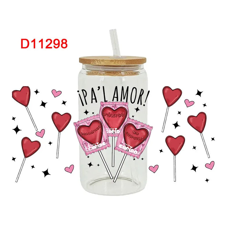 3D UV DTF Transfers Stickers 16oz Cup Wraps Cartoon Valentine's Day Printed For DIY Glass Ceramic Metal Leather Etc. D11201