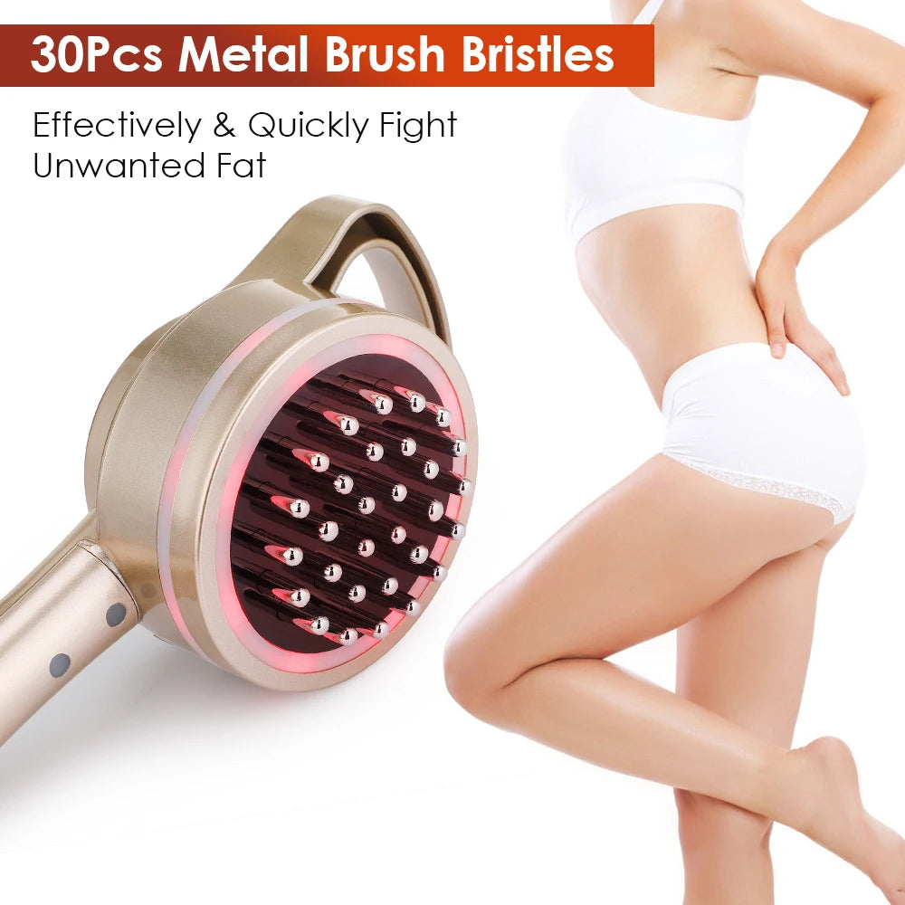 Microcurrent Meridian Brush Massager Cellulite Lymphatic Infrared Heating Vibration Body Detoxification Health Scraping Device