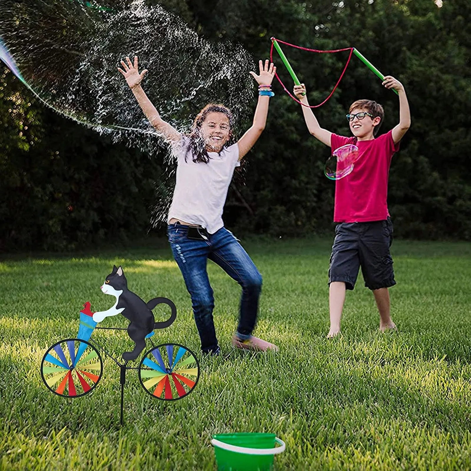 Animal Riding Three-Dimensional Cartoon Modelling Windmill Creative Bicycle Wind Spinners Standing Pole Garden Yard Decoration