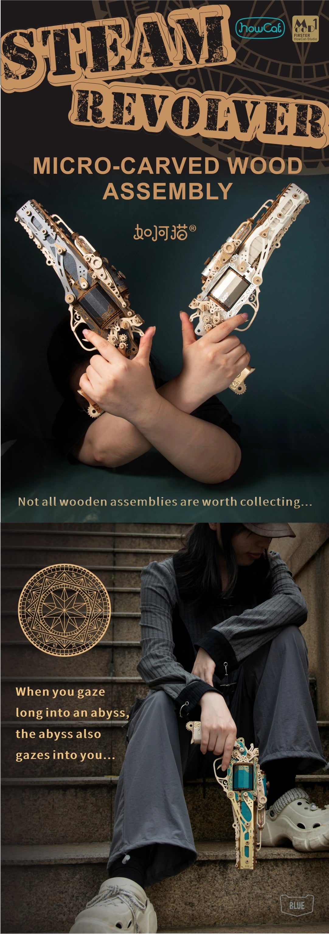 DIY 3D Wooden Puzzle Steam Revolver Assembly Model Kits Toys For Children Kids Girls Birthday Gift