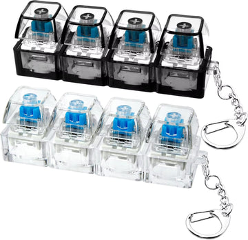 4Keys Mechanical Keyboard Electronic Luminous Transparent Crystal Height Pressure Reduction Finger Button Anti Stress Keycap Toy Schoolbag Pendant Keychain Decompression Clicker Gadget Gift